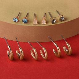 Accessorize London Women Gold-Toned & Blue Harvest Set Of 6 Hoop & Stud Earrings-24