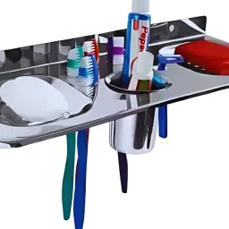 Wall Mounted Double Soap Dish with Toothbrush Holder | Bathroom Organizer 12 inch 2 Bar Towel Rod-image-43
