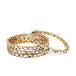 PANASH Set of 4 Gold-Plated Kundan Studded Handcrafted Patterned Bangles image 2