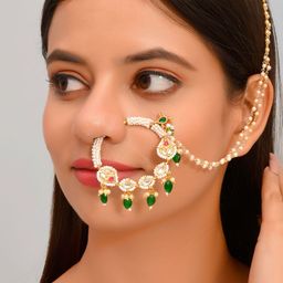 Silvermerc Designs Gold-Plated & White Pearls Beaded Nose Ring-image-14