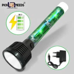 make ur wish Rechargeable Torch Search Light LED Long Range Flashlight Aluminium Body 10 hrs Torch Emergency Light image 2