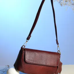 AMYENCE Women Brown Textured Leather Swagger Sling Bag-51
