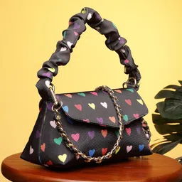DressBerry Black Conversational Printed Zip Detail PU Handheld Bag-15