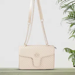 Lino Perros Women Off White Printed PU Structured Quilted Sling Bag-58