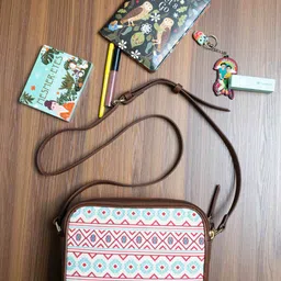 TEAL BY CHUMBAK Geometric Printed Canvas Structured Sling Bag-picture-2