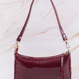 LEKHX Maroon Croc Textured Structured Shoulder Bag-31