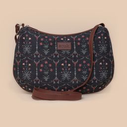 ZOUK Black Ethnic Motifs Printed Half Moon Hobo Bag-90