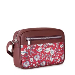 ZOUK Red Floral Printed Structured Kalamkari Sling Bag image 2