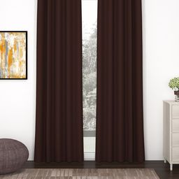 Story@Home Faux Silk Solid Solid 300GSM Dark Brown Room Darkening Blackout Long Door Curtain - Set of 2-image-8