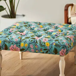 Chumbak Blue & Pink Floral-Printed Round Ottomans-17