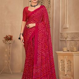 Anouk Pink & Orange Bandhani Printed Pure Chiffon Bandhani Saree-12