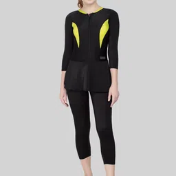 ROVARS Women Black & Fluorescent Green Pantsuit-image-62