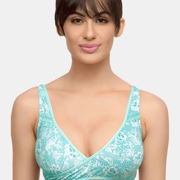 Inner Sense Organic Cotton Antimicrobial Sustainable Sleeping/Feeding Bra (Aqua Blue Printed) IMB007D-33
