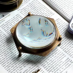 EXIM DECOR Rust Brown Brass Antique Six Corner Table Top Magnifying Glass Showpiece-image-33