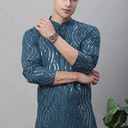 SOJANYA Ethnic Motifs Embroidered Sequinned Pure Cotton Kurta-picture-45