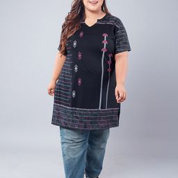 CUPID Plus Size Black Printed Long Top-7