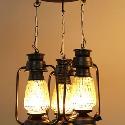 Devansh Black Cluster Lantern Mosaic Glass Hanging Lamp-6