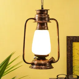 Devansh White & Copper-Toned Lantern Hanging Lamp-57