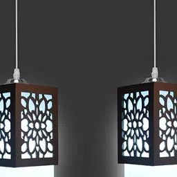 Areezo Brown & White 2 Pieces Square Textured Wooden Ceiling Lamp-17