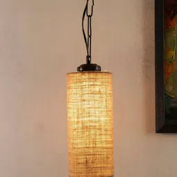 Devansh Beige & Black Solid Jute Round drum Traditional Hanging Lamp-14