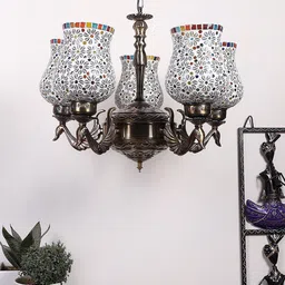 Devansh White & Red New Era 05 Light Chandelier With Mosaic Glass Shade Ceiling Lamp-13