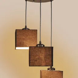 Devansh Black Cotton Shade Square Cluster Hanging Lamp-11