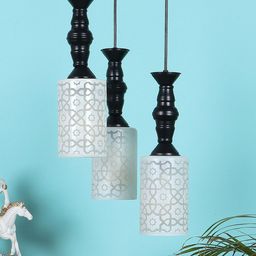 MFD HOME FURNISHING Pack Of 3 White & Black Ceiling Lamps-12
