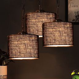 Devansh Set Of 3 Brown Solid Jute Drum Hanging Ceiling Lamp-24