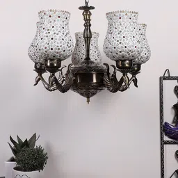 Devansh White & Red Mosaic Design Glass Ceiling Lamp-55