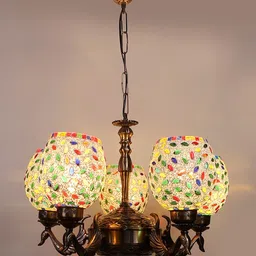 Devansh White & Red Mosaic Design Glass Shade Ceiling Lamp-22