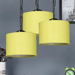 Devansh Set Of 3 Yellow Solid Jute Drum Hanging Ceiling Lamp-0