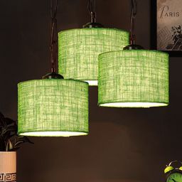Devansh Set Of 3 Green Solid Jute Drum Hanging Ceiling Lamp-28