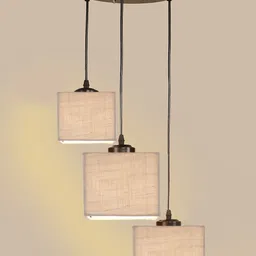 Devansh White & Black Jute Shade Square Cluster Ceiling Lamp-37