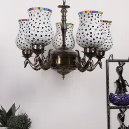 Devansh White & Red Mosaic Design Glass Ceiling Lamp-42