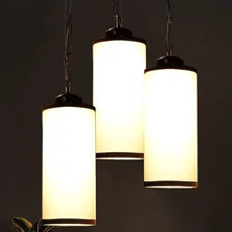 Devansh White & Black Cotton Cylindrical Drum Cluster Hanging Lamp-46