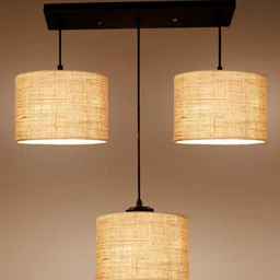Devansh Beige & Black Jute Shade Round Drum Cluster Hanging Lamp-9