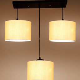 Devansh White & Black Cotton Shade Round Drum Cluster Hanging Lamp-51