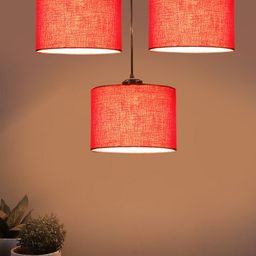 Devansh Red & Black Cotton Shade Round Drum Cluster Ceiling Lamp-0