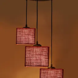Devansh Maroon & Black Jute Shade Square Cluster Hanging Ceiling Lamp-32