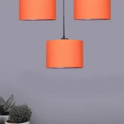 Devansh Orange-Colored & Black Cotton Shade Round Drum Cluster Hanging Lamp-49