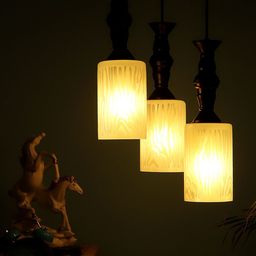 MFD HOME FURNISHING Set Of 3 White Printed Glass Ceiling Lamps-3