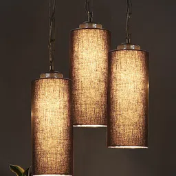 Devansh Black Solid Cotton Cylinder Contemporary Hanging Ceiling Lamp-21