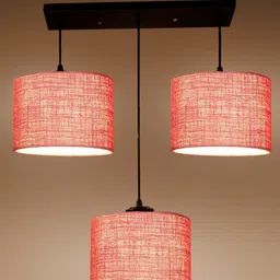 Devansh Pink & Black Jute Shade Round Drum Cluster Hanging Lamp-2