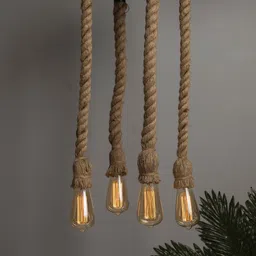 Homesake Black & Brown Textured Hanging Rustic Rope Chandelier Ceiling Lamp-4