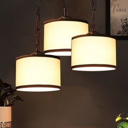 Devansh White Cotton Round Drum Cluster Hanging Lamp-47
