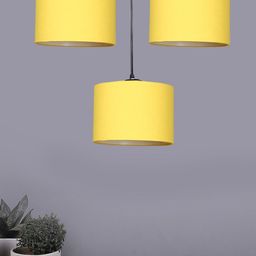 Devansh Yellow & Black Cotton Shade Drum Cluster Ceiling Lamp-29