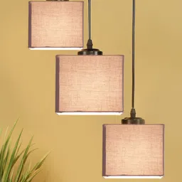 Devansh Grey & Black Cotton Shade Square Cluster Hanging Lamp image 4