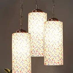 Devansh Multicoloured Printed Cylindrical Cluster Hanging Lamp image 5