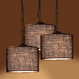 Devansh Set Of 3 Brown Solid Jute Drum Hanging Ceiling Lamp image 3