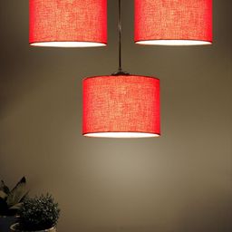 Devansh Red & Black Cotton Shade Round Drum Cluster Ceiling Lamp image 2